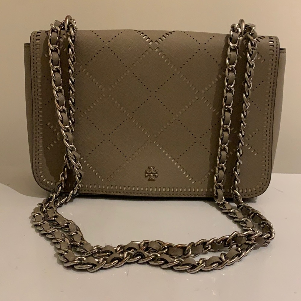 Tory Burch Gray Robison crosshatch shoulder bag